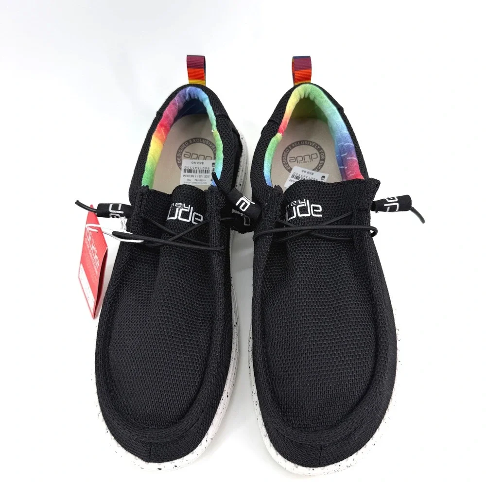 Hey Dude Wally Sox Mens 11 Black Pride Rainbow Tie Dye Speckled Loafers RARE